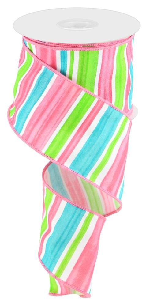 2.5" Spring Watercolor Stripe Ribbon: Pink/Blue/Grn/Wht - 10yds - RGC1551TK - The Wreath Shop