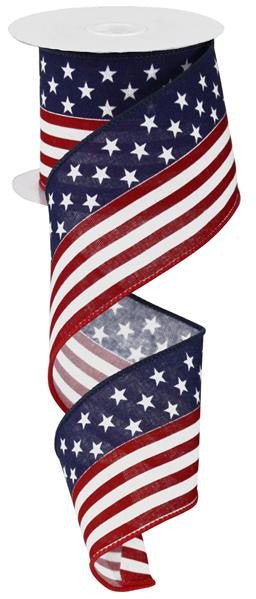 2.5" Stars and Stripes Flag Ribbon on Canvas - 10yds - RG1837A1 - The Wreath Shop
