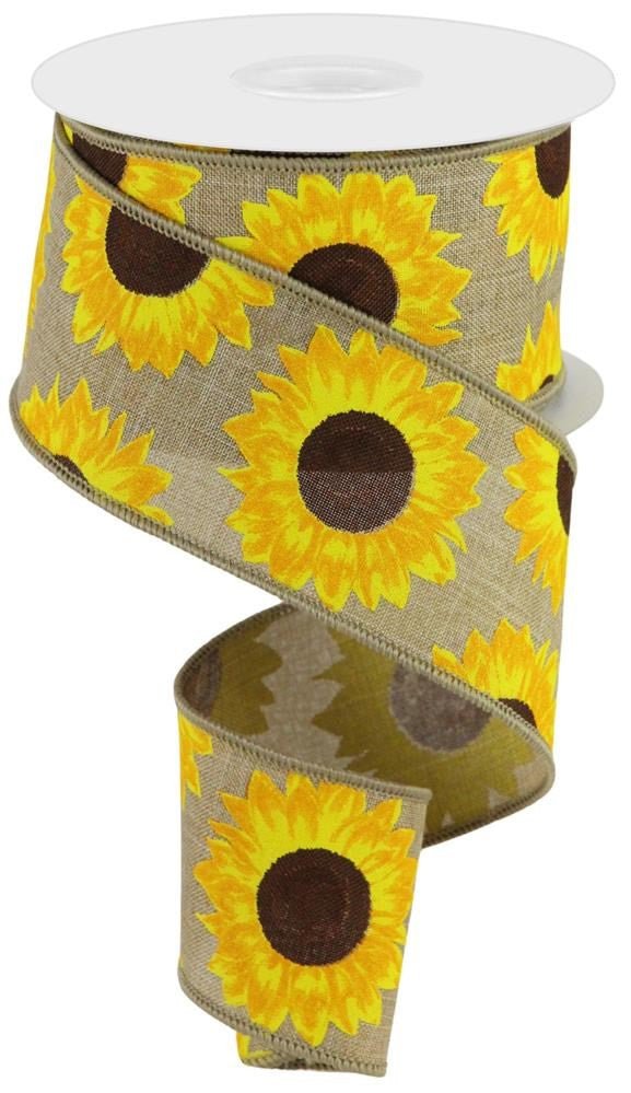 2.5" Sunflower Ribbon: Natural - 10yds - RGC171101 - The Wreath Shop