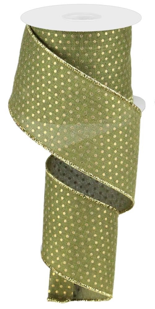 2.5" Swiss Dot Ribbon: Moss Grn/Gold - 10yds - RG01908EF - The Wreath Shop