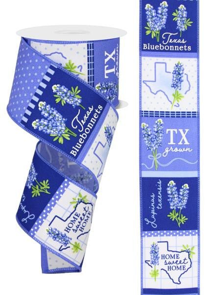 2.5" Texas Bluebonnets Block Ribbon - 10 yds - RGE1768NL - The Wreath Shop
