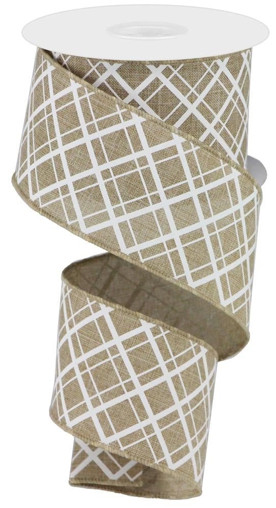 2.5" Thick/Thin Diagonal Check Ribbon: Lt Beige/White- 10yds - RGA150601 - The Wreath Shop