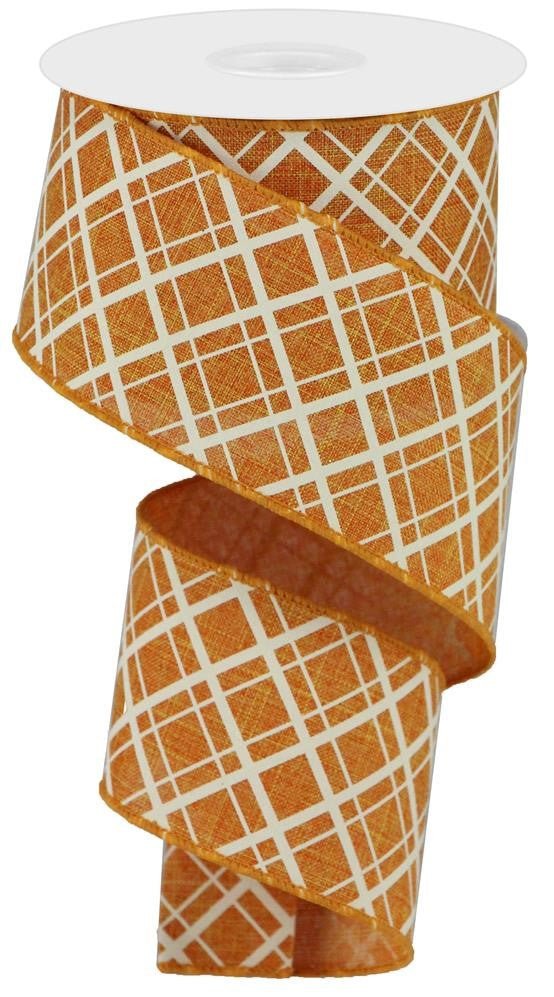 2.5" Thick/Thin Diagonal Check Ribbon: Talisman/Ivory- 10yds - RGA15065T - The Wreath Shop