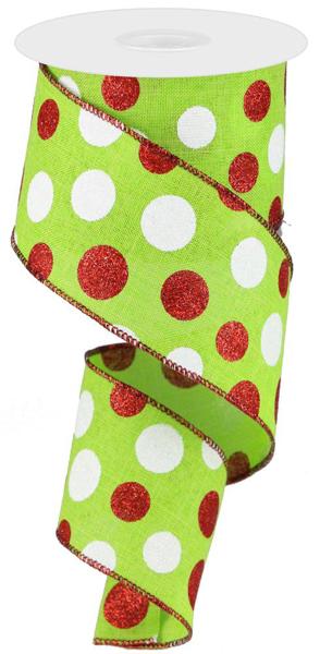 2.5" Three Glitter Dot Ribbon: Lime Grn/Red/Wht - 10yds - RG0178433 - The Wreath Shop