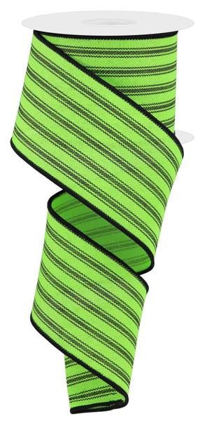 2.5" Ticking Stripe Ribbon: Fresh Green/Black - 10yds - RGE1494CW - The Wreath Shop