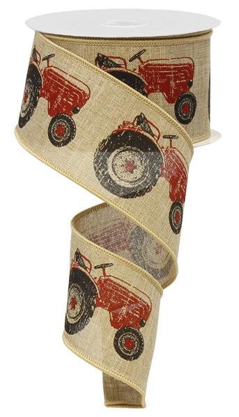 2.5" Tractor Ribbon: Natural/Red - 10yds - RG014875A - The Wreath Shop