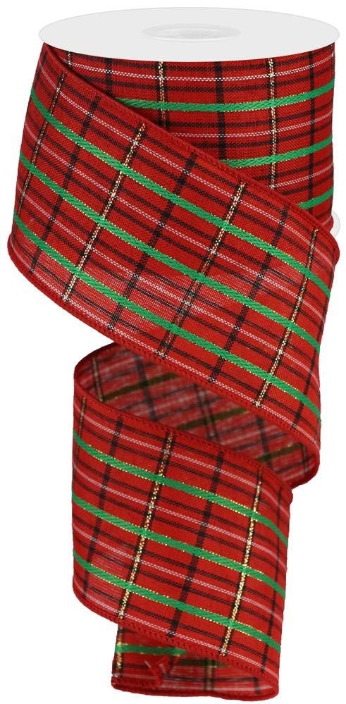 2.5" Traditional Christmas Plaid Ribbon: Red/Grn/Blk/Gold - RGA1827 - The Wreath Shop