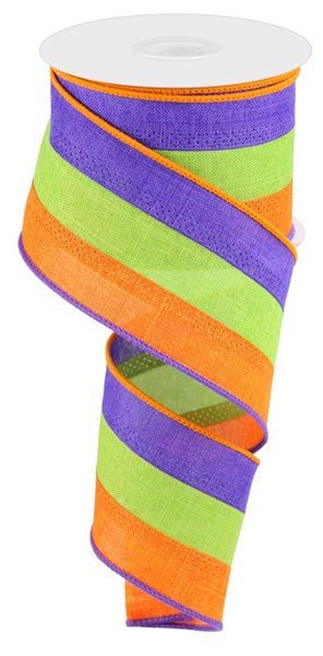 2.5" Tri-Stripe Burlap Ribbon: Purple/Lime/Orange - 10yds - RG16049K - The Wreath Shop