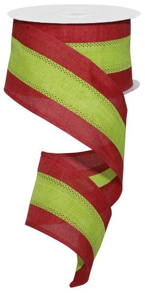 2.5" Tri-Stripe Ribbon: Red/Lime Green - 10yds - RG16043Y - The Wreath Shop