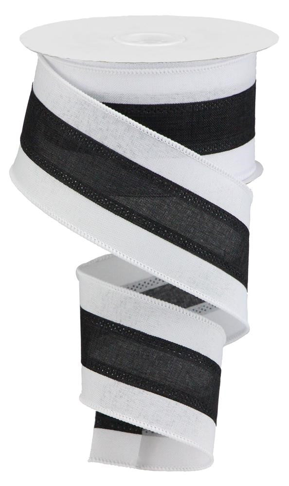 2.5" Tri-Stripe Ribbon: White/Black - RG01531WK - The Wreath Shop