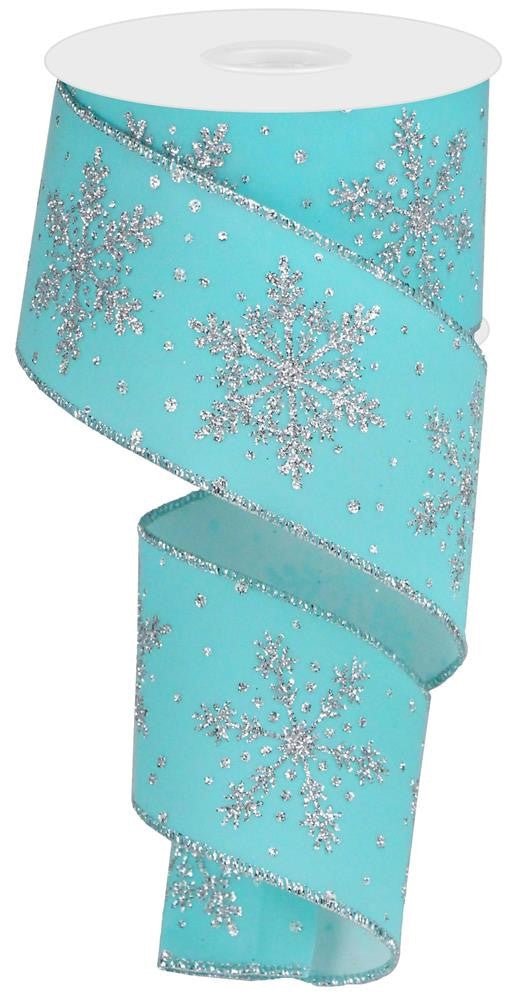 2.5" Velvet Glitter Snowflake Ribbon: Ice Blue/Silver- 10yds - RGA1928H1 - The Wreath Shop