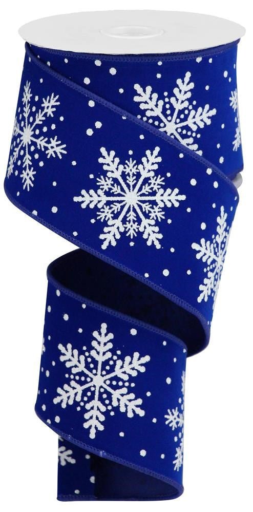 2.5" Velvet Glitter Snowflake Ribbon: Royal Blue/Wht- 10yds - RGA192925 - The Wreath Shop