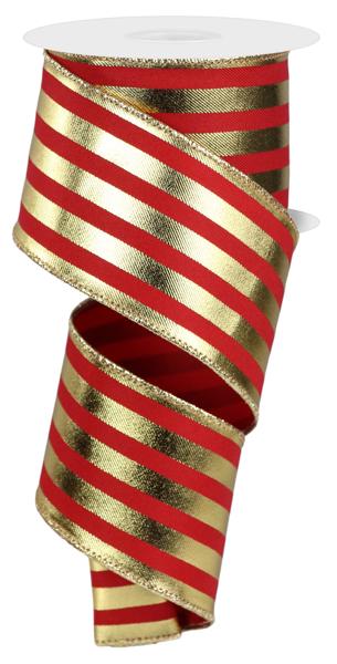 2.5" Vertical Metallic Stripe Ribbon: Red/Gold - 10yds - RGE142936 - The Wreath Shop