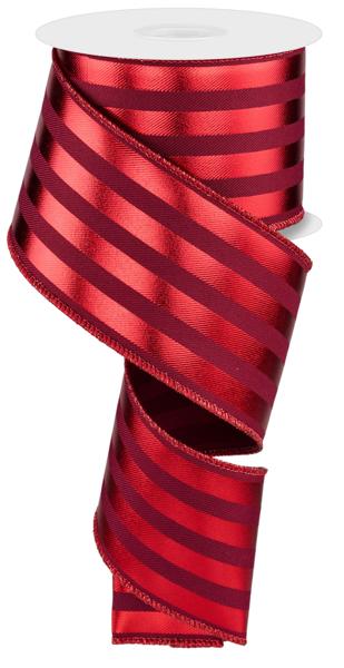 2.5" Vertical Metallic Stripe Ribbon: Wine/Red - 10yds - RGE1432EK - The Wreath Shop
