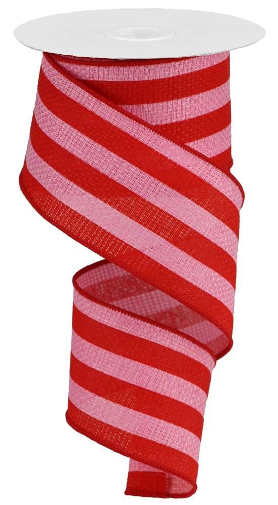 2.5" Vertical Stripe on Faux Burlap Ribbon: Red/Pink - 10yds - RGA126222 - The Wreath Shop