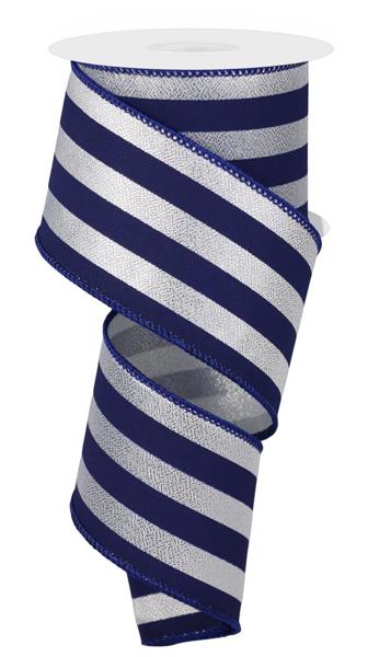 2.5" Vertical Stripe Ribbon: Blue/Silver - 10yds - RGE1808A8 - The Wreath Shop