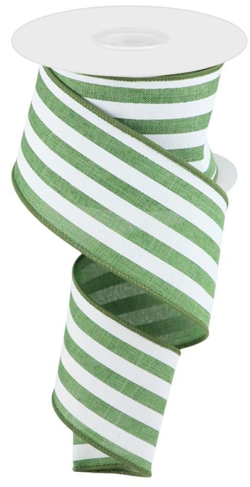 2.5" Vertical Stripe Ribbon: Clover Green/White - RGC1563AM - The Wreath Shop