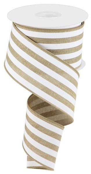 2.5" Vertical Stripe Ribbon: Lt Beige/White - RGC156301 - The Wreath Shop
