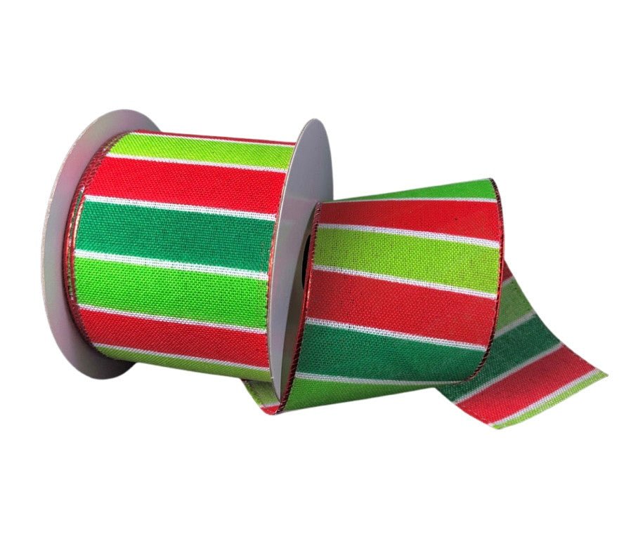 2.5" Vertical Stripe Ribbon: Red/Lime/Emerald/White - 10yds - 71006-40-17 - The Wreath Shop