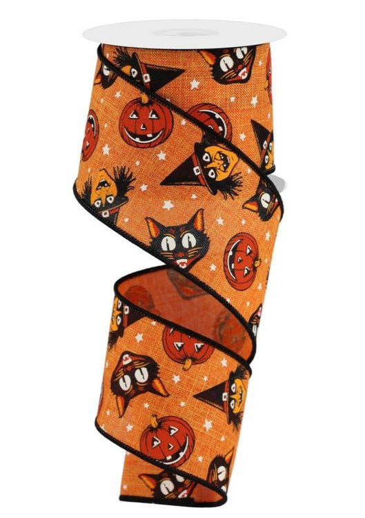 2.5" Vintage Halloween Ribbon: Cat/Witch - 10yds - RGE182820 - The Wreath Shop