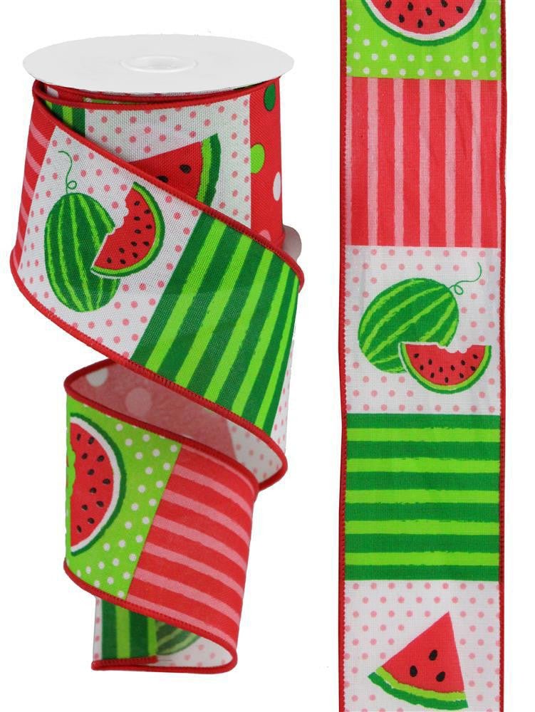2.5" Watermelon Block Ribbon - 10yds - RGC1142WT - The Wreath Shop