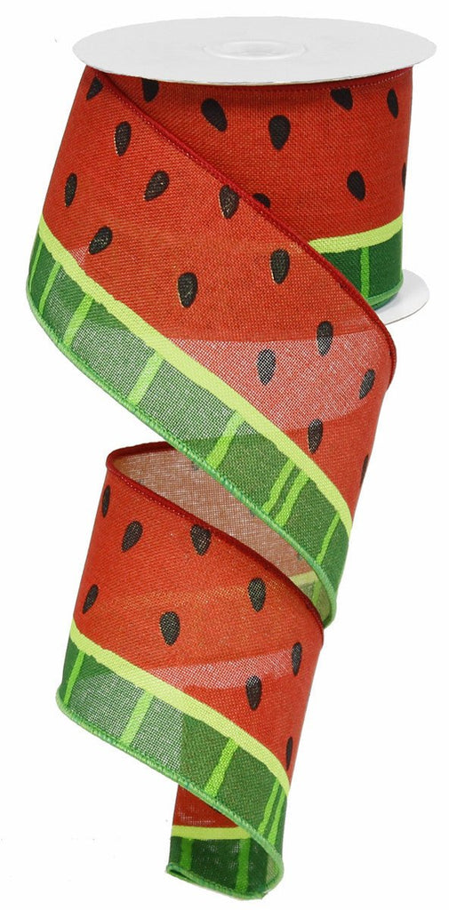 2.5" Watermelon Print Canvas Ribbon: Red- 10yds - RG0122309 - The Wreath Shop