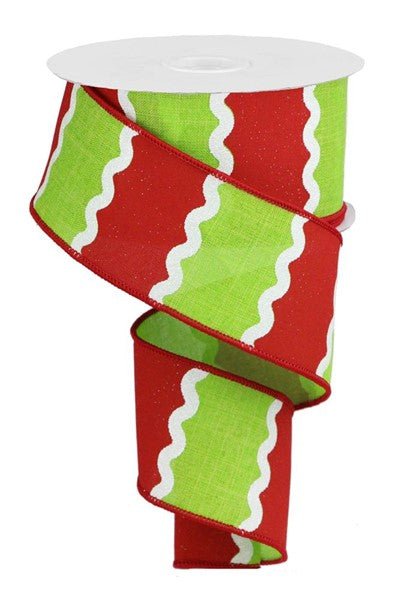 2.5" Wavy Stripe Ribbon: Red/Lime Grn/Wht - 10yds - RGA1164E9 - The Wreath Shop
