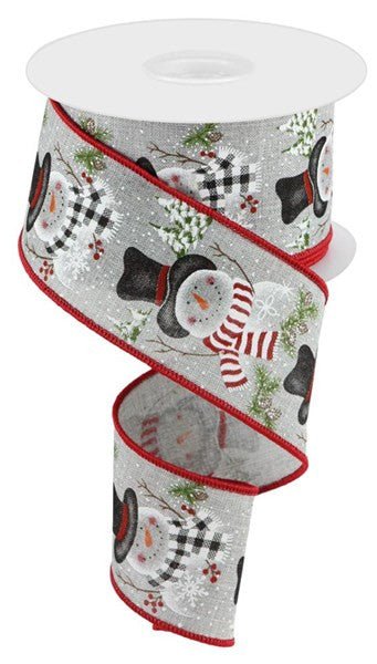2.5" Winter Snowman Ribbon: Lt Grey - 10yds - RGC170010 - The Wreath Shop