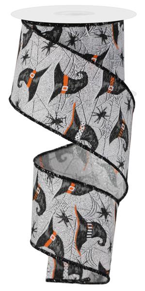 2.5" Witch Hats and Spiders Ribbon: Metallic Grey - 10yds - RGE153426 - The Wreath Shop