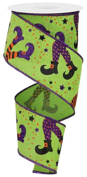 2.5" Witch Legs on Faux Royal Burlap Ribbon: Lime Green- 10yd - RGE148333 - The Wreath Shop