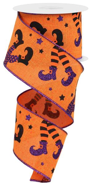 2.5" Witch Legs on Faux Royal Burlap Ribbon: Orange - 10yd - RGE148320 - The Wreath Shop