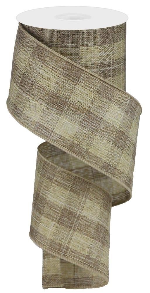 2.5" Woven Check Ribbon: Brown/Beige - 10yds - RGA177004 - The Wreath Shop