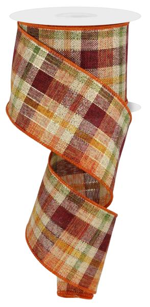 2.5" Woven Plaid w/Metallic Thread Ribbon: Burg/Org/Cream/Grn/Ylw - RGE1771 - The Wreath Shop