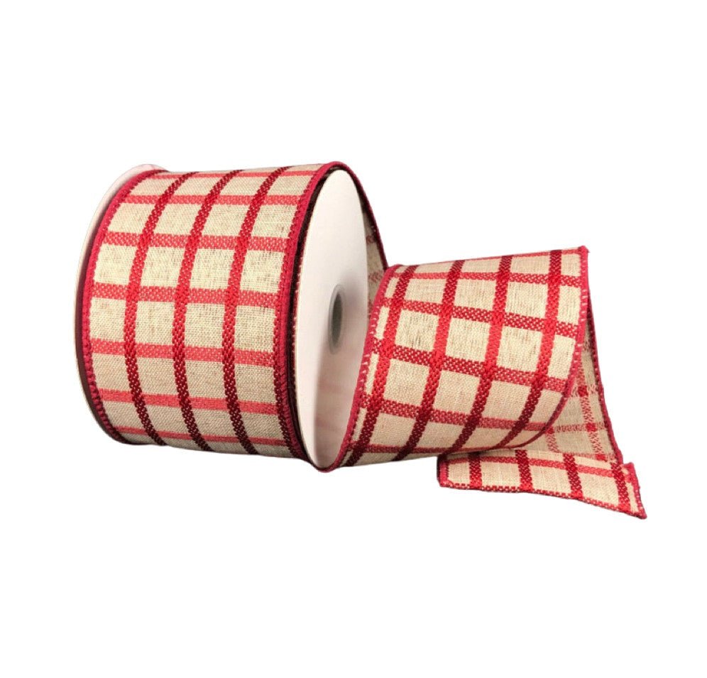 2.5" Woven Trellis Ribbon: Dark Red/Natural - 10yds - 71220-40-10 - The Wreath Shop