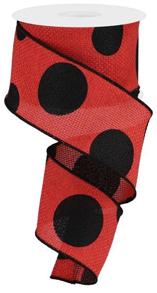 2.5" x 10yd Faux Burlap Giant Dot Ribbon: Red/Black - RG0186224 - The Wreath Shop