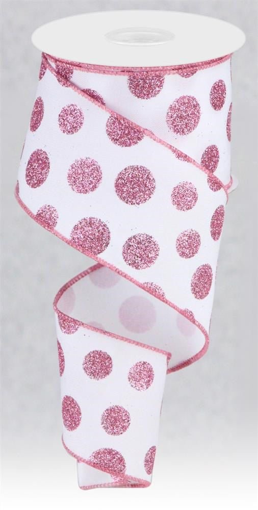 2.5" x 10yd Glitter Polka Dot Ribbon: Wht/Pink - RGC186927 - The Wreath Shop