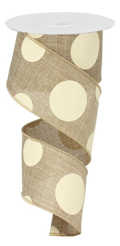 2.5" x 10yd Linen Giant Dot Ribbon: Beige/Ivory - RX9143TT - The Wreath Shop