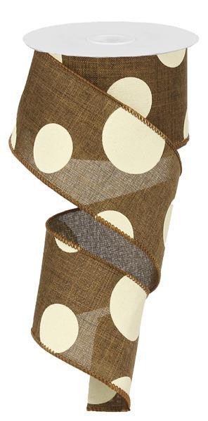 2.5" x 10yd Linen Giant Dot Ribbon: Dark Brown/Ivory - RX9143TX - The Wreath Shop