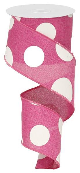 2.5" x 10yd Linen Giant Dot Ribbon: Hot Pink/White - RX9143TN - The Wreath Shop