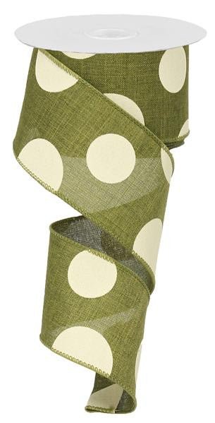 2.5" x 10yd Linen Giant Dot Ribbon: Moss Green/Ivory - RX9143TW - The Wreath Shop