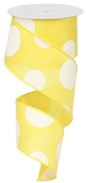2.5" x 10yd Linen Giant Dot Ribbon: Yellow/White - RX9143X7 - The Wreath Shop