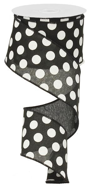 2.5" x 10yd Linen Polka Dot Ribbon: Black/White - RX9146X6 - The Wreath Shop