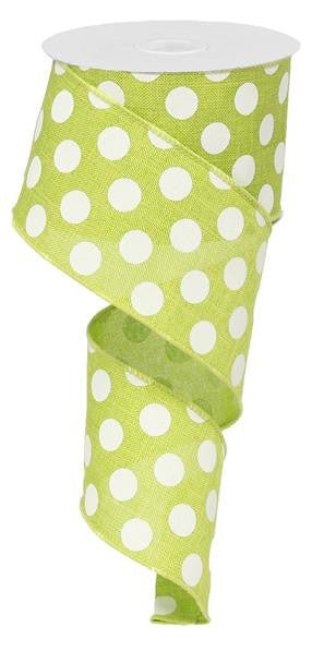 2.5" x 10yd Linen Polka Dot Ribbon: Lime Green/White - RX9146WW - The Wreath Shop