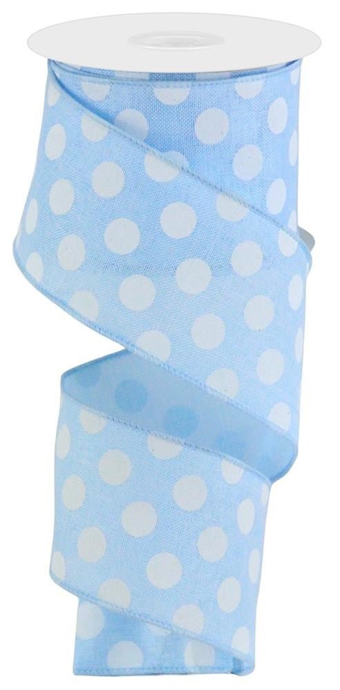 2.5" x 10yd Linen Polka Dot Ribbon: Lt Blue/White - RX914675 - The Wreath Shop