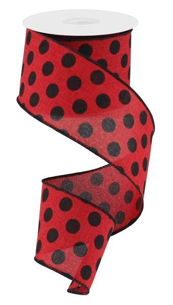 2.5" x 10yd Linen Polka Dot Ribbon: Red/Black - RG0162824 - The Wreath Shop