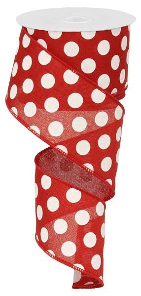 2.5" x 10yd Linen Polka Dot Ribbon: Red/White - RX9146W7 - The Wreath Shop