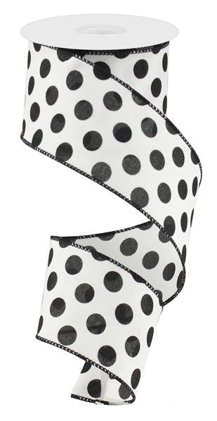2.5" x 10yd Linen Polka Dot Ribbon: Wht/Black - RG0162827 - The Wreath Shop