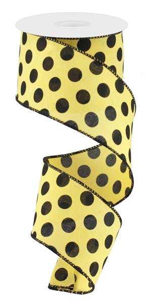 2.5" x 10yd Linen Polka Dot Ribbon: Yellow/Black - RG0162829 - The Wreath Shop