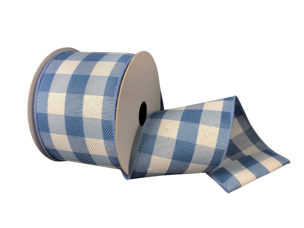 2.5" x 10yd Lt Blue/White Buffalo Check Ribbon - 72021-40-05 - The Wreath Shop