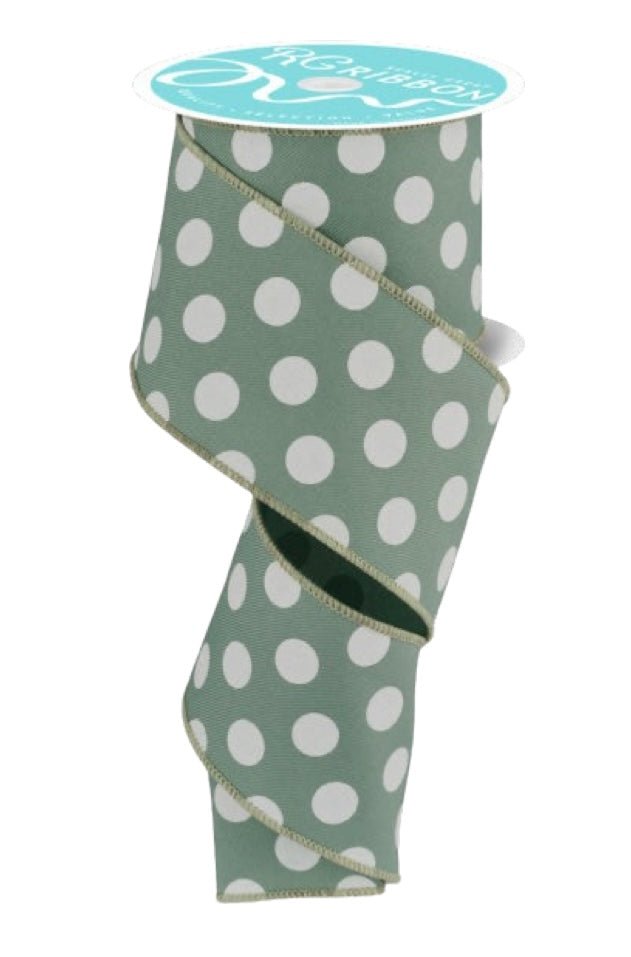 2.5" x 10yd Polka Dot Ribbon: Sage Green/White - RGE1525YN - The Wreath Shop